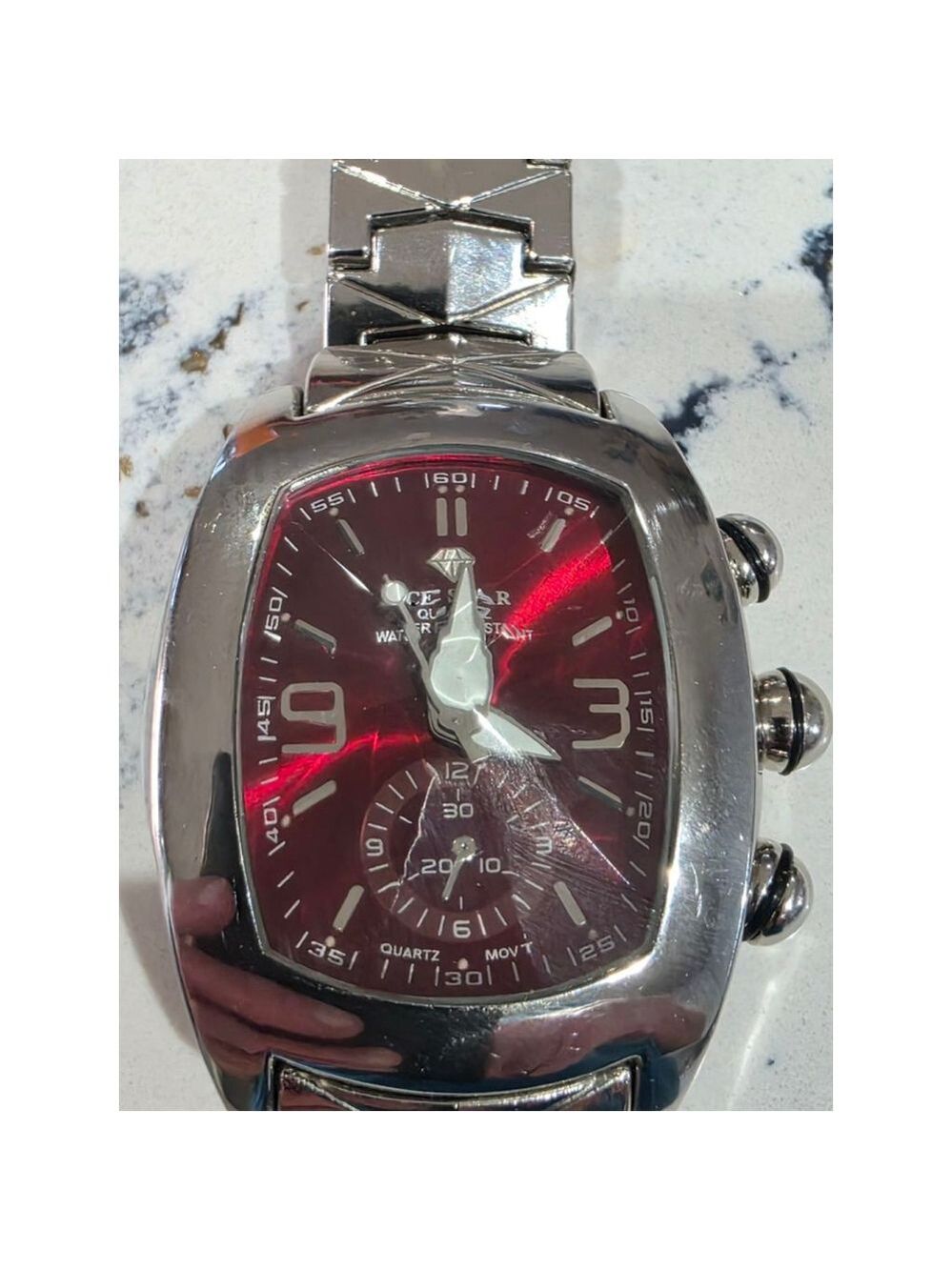 Men's ICE STAR Silver & Red Quartz Water Resistant Watch One Size